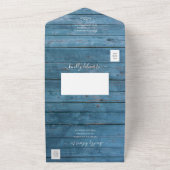 Rustikales Streichellicht Blau Holz Hochzeit alles All In One Einladung (Außenbereich)