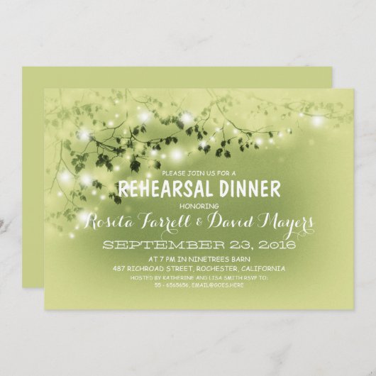 Rustikales Streichellicht Romantisches Probe-Dinne Einladung (Vorne/Hinten)