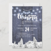 Rustikales Streichellicht Weiß-Blau Weihnachts-Par Einladung (Vorderseite)