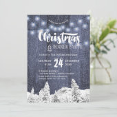 Rustikales Streichellicht Weiß-Blau Weihnachts-Par Einladung (Stehend Vorderseite)