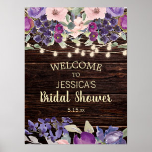 Rustikales String Light Lila floral Brautparty Poster