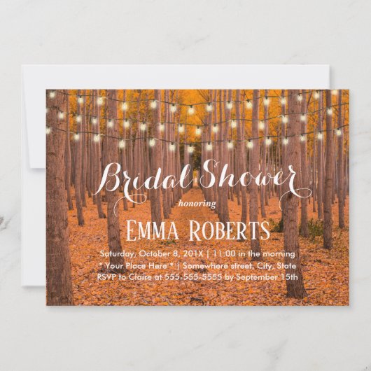 Rustikales String Lights Autumn Woods Brautparty Einladung (Vorderseite)