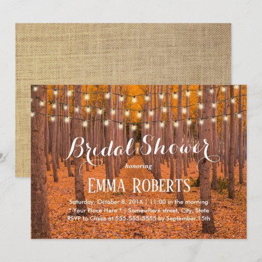 Rustikales String Lights Autumn Woods Brautparty Einladung (Vorne/Hinten)