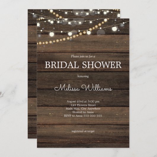 Rustikales String Lights Brautparty Einladung (Vorne/Hinten)