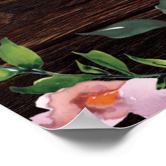 Rustikales String Lights Burgund Blumenzettel Poster (Ecke)