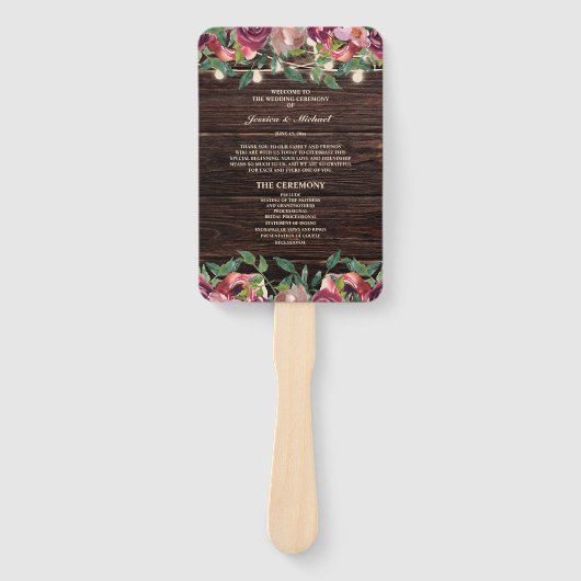 Rustikales String Lights Burgund Floral Programm Fächer (Vorderseite)