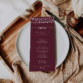 Rustikales String Lights Burgundy Dinner Menü Menükarte