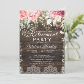 Rustikales String Lights Floral Retirement Party Einladung (Stehend Vorderseite)