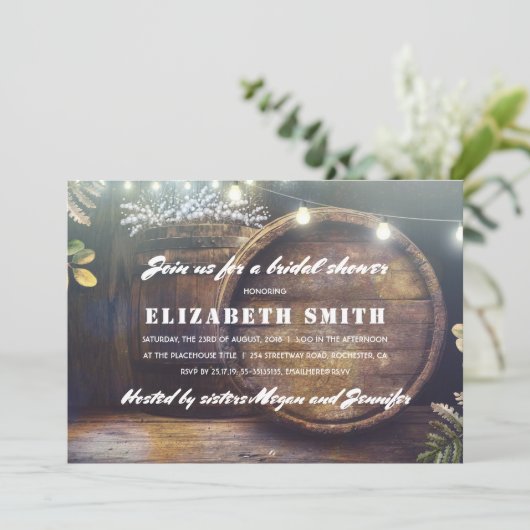 Rustikales String Lights Gipskraut Brautparty Einladung (Stehend Vorderseite)