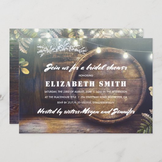 Rustikales String Lights Gipskraut Brautparty Einladung (Vorne/Hinten)