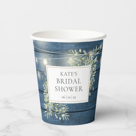 Rustikales String Lights Greenery Brautparty Pappbecher (Rückseite)