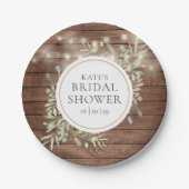 Rustikales String Lights Greenery Brautparty Pappteller (Vorderseite)
