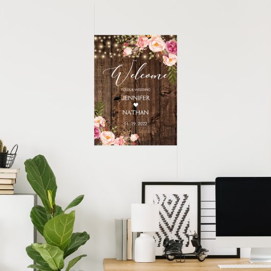 Rustikales String Lights Hochzeitszeichen Poster (Heimbüro)