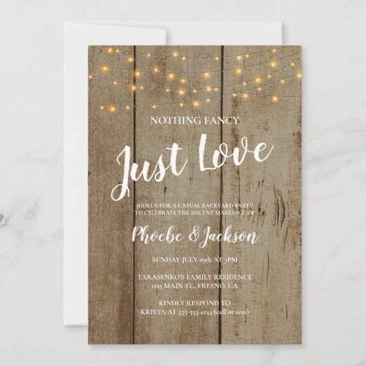 Rustikales String Lights Hochzeitungs-Elopement Pa Einladung (Vorderseite)