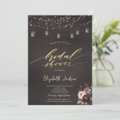 Rustikales String Lights Mason Jar Rose Brautparty Einladung (Stehend Vorderseite)