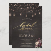 Rustikales String Lights Mason Jar Rose Brautparty Einladung (Vorne/Hinten)