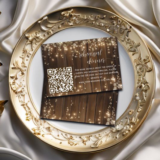 Rustikales String Lights QR Code Probe Dinner Begleitkarte