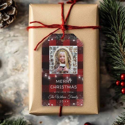 Rustikales String Lights Schneeflocken Kariertes F Geschenkanhänger