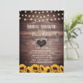 Rustikales String Lights Sonnenblumen Brautparty Einladung (Stehend Vorderseite)