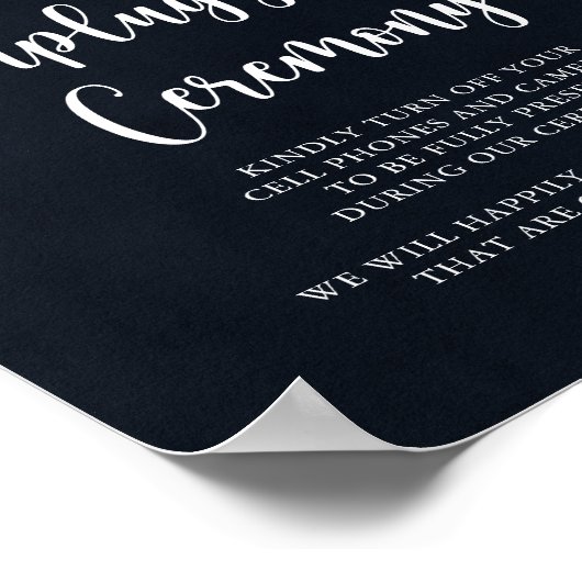 Rustikales String Lights Unplugged Zeremony Sign Poster (Ecke)