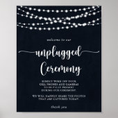 Rustikales String Lights Unplugged Zeremony Sign Poster (Vorne)
