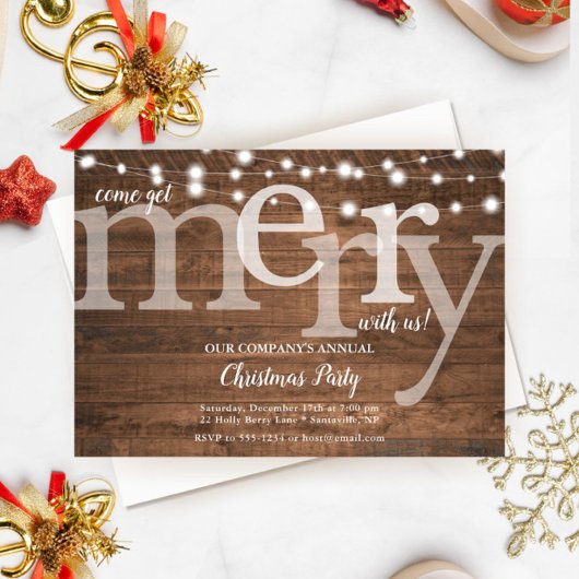 Rustikales String Lights Weihnachtsfest im Unterne Ankündigung