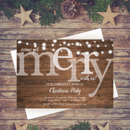 Rustikales String Lights Weihnachtsfest im Unterne Ankündigung