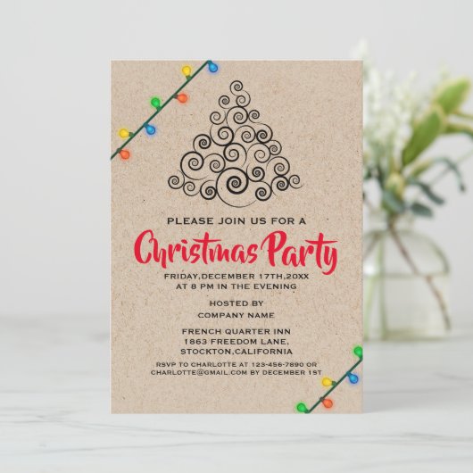 Rustikales String Lights Weihnachtsfest im Unterne Einladung (Stehend Vorderseite)