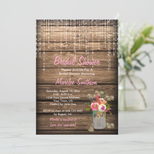 Rustikales String Lights Wildblume Stall Brautpart Einladung (Stehend Vorderseite)