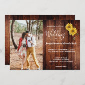 Rustikales Strohsonnenblumen Foto Hochzeit Einladung (Vorne/Hinten)