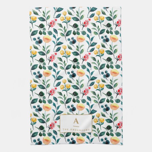 Rustikales, stylisches Gelbfarben-Blume Monogramm Geschirrtuch (Vertikal)