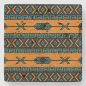 Rustikales Südwest Tribal Aztec Pattern Travertin Steinuntersetzer (Vorderseite)