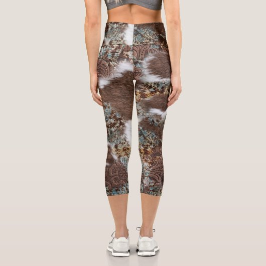 Rustikales Südwestküstenbraunes Ledermuster Capri Leggings (Rückseite)