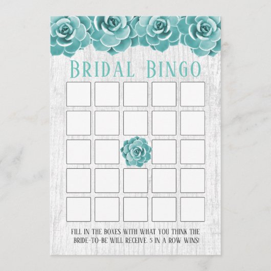 Rustikales sukkuläres Brautparty Bingo (Vorderseite)