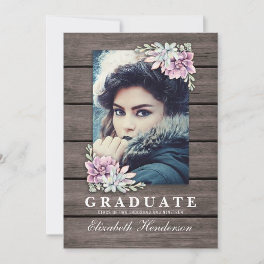 Rustikales sukkulentes Foto 2025 Graduationspartei Einladung (Vorderseite)