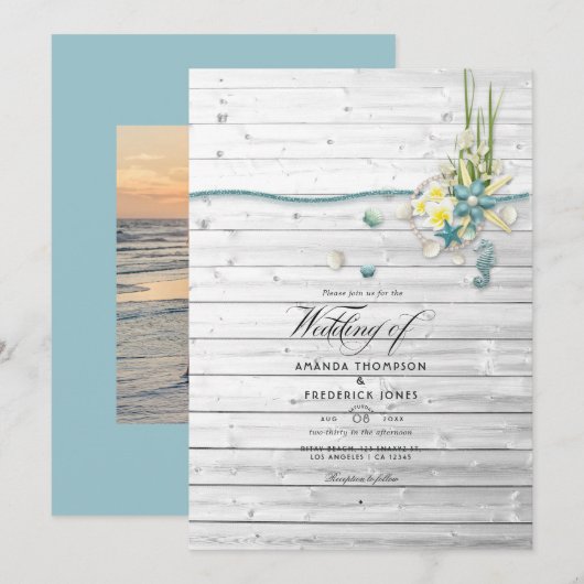 Rustikales Summer Beach Hochzeitsfest Foto Einladu Einladung (Vorne/Hinten)