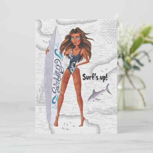 Rustikales Surf Beach Bachelorette Einladung (Stehend Vorderseite)