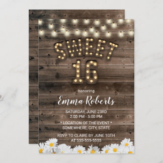 Rustikales Sweet 16 Daisy Blume Barnholz Einladung