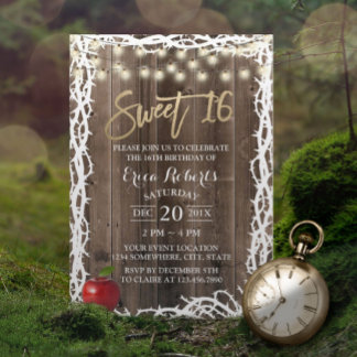 Rustikales Sweet 16 Märchenapfel & Thorn Geburtsta Einladung