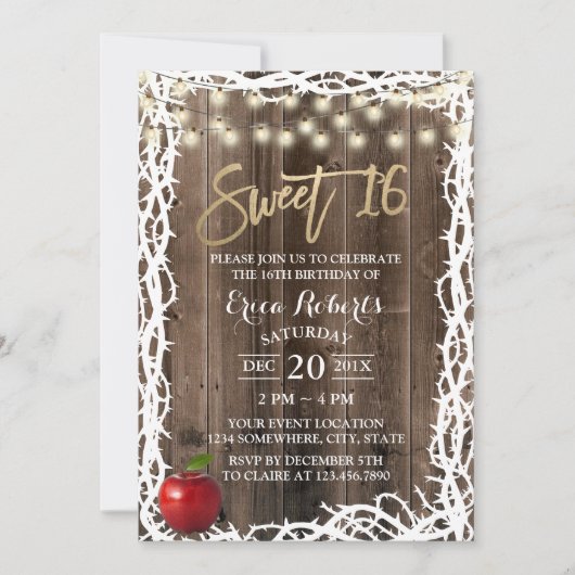 Rustikales Sweet 16 Märchenapfel & Thorn Geburtsta Einladung (Vorderseite)