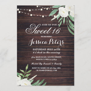 Rustikales Sweet 16 Party Blumenweiße Blume laden  Einladung