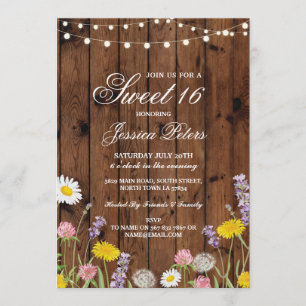 Rustikales Sweet 16 Party Wilde Blume laden ein Einladung