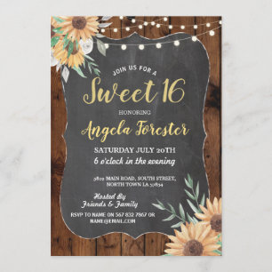 Rustikales Sweet 16 Party Wood Floral Lights Sonne Einladung
