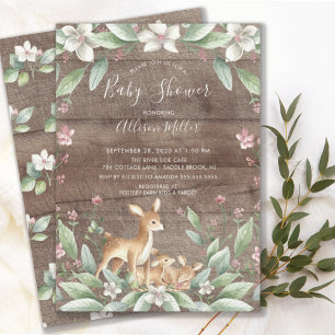 Rustikales Sweet Woodland Deer Twins Baby Dusche Einladung
