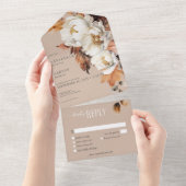 Rustikales Tan & Cream Fall Floral & Blätter Abend All In One Einladung (Abreißen)