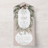 Rustikales Tan Pine Winter Abendessen All In One Einladung (Innen Boden)