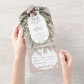 Rustikales Tan Pine Winter Sparkone All In One Einladung (Abreißen)