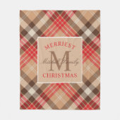 Rustikales Tan Red Tartan Kariertes Weihnachtsmono Fleecedecke (Vorderseite)