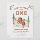 Rustikales Tan Woodland wie West war ein 1. Geburt Einladung (Vorderseite)