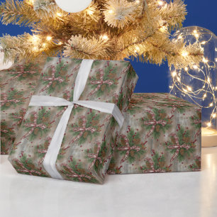 Rustikales Tannenzapfen-Karobogen-Weihnachtsverpac Geschenkpapier